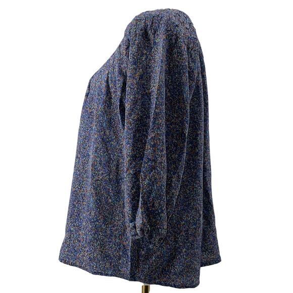 Tucker Speckled Pattern Button Up Top The Classic Blouse Blue Silk Med $295 - Picture 2 of 9